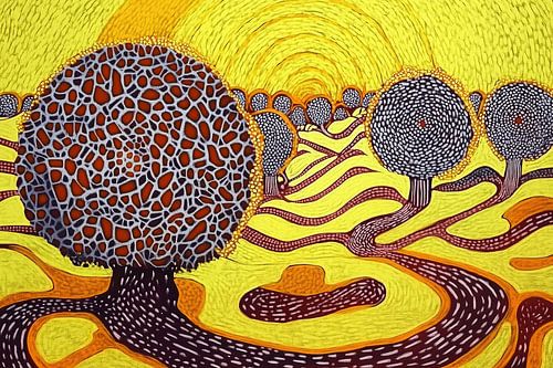 Kleurrijk landschap in pointillistische stijl