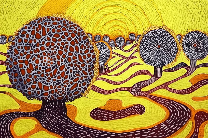 Bunte Landschaft im pointillistischen Stil von Ton Kuijpers