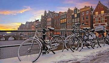 Snowy Amsterdam in the Netherlands at sunset by Eye on You