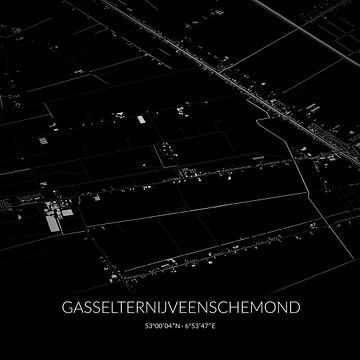 Schwarz-weiße Karte von Gasselternijveenschemond, Drenthe. von Rezona