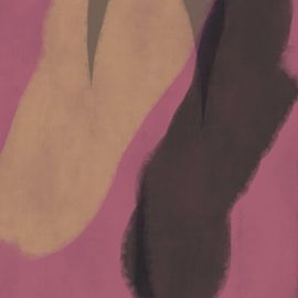 Modern abstract art. Shapes and lines in pink, brown, ocher yellow by Dina Dankers