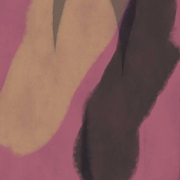 Moderne abstracte kunst. Vormen en lijnen in roze, bruin, okergeel van Dina Dankers