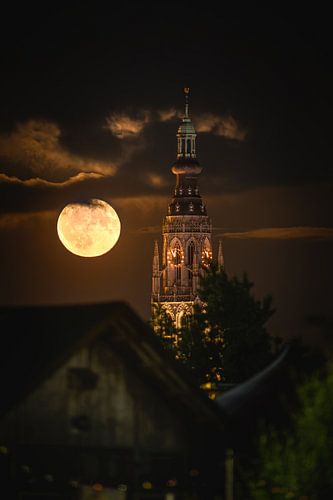 Great Church Breda in moonlight