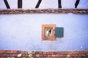 Extraordinary purple-blue facade in Alsace (France) with window and roof tiles