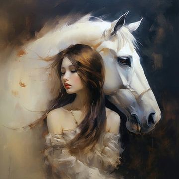 Meisje met wit paard van Studio Allee