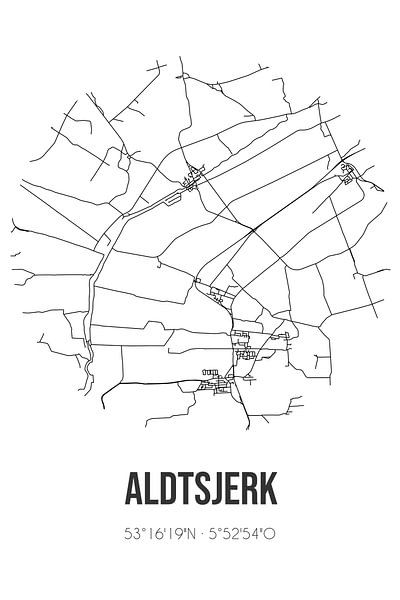 Aldtsjerk (Fryslan) | Map | Black and white by Prints of Place