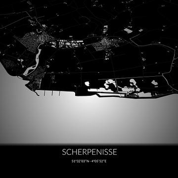 Zwart-witte landkaart van Scherpenisse, Zeeland. van Rezona
