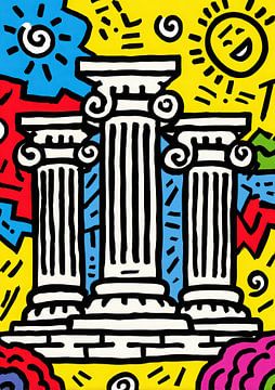 Kleurrijke pop-art Griekse zuilen van Niklas Maximilian