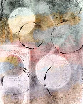 Moderne abstracte kunst in grijs , geel en roze van Dina Dankers