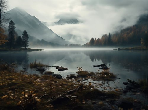 Nebel am Bergsee