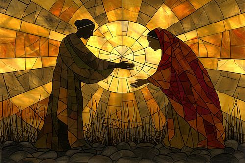 Silhouetten voor een stralende zon