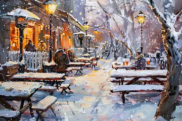 Sfeervol winterse biergarten, schilderij van Vlindertuin-Art