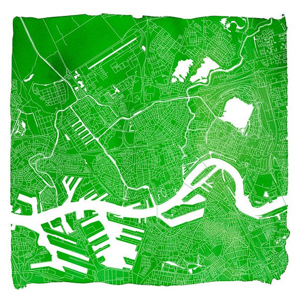 Rotterdam Stadskaart | Groen Vierkant met Witte kader van Wereldkaarten.Shop