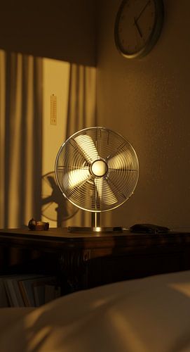 Ventilateur en marche dans la lumière du soir. Concept : vague de chaleur sur Besa Art