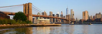 Brooklyn Bridge en Manhattan New York skyline in de ochtend, panorama
