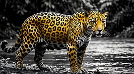 Tableau mural « Puissant jaguar sur la rive d'une rivière »