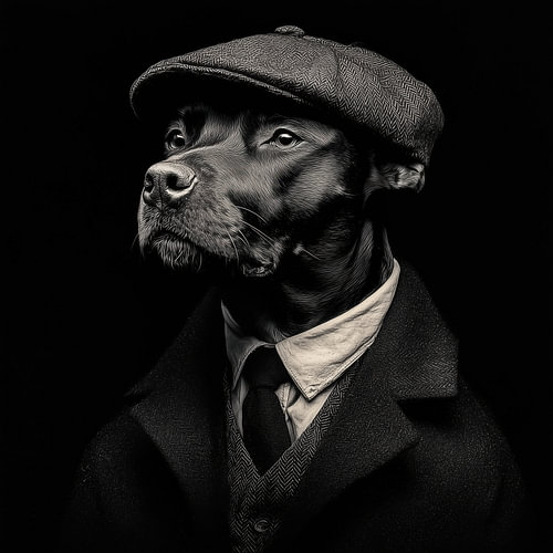 Black dog, Peaky Blinders-style profile portrait by TheXclusive Art