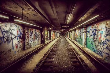 Graffiti an einer unterirdischen U-Bahn Wand, Illustration von Animaflora PicsStock