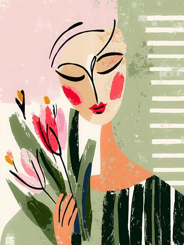 Sanfte Porträtkunst mit Blumen und Farben