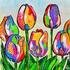 Kleurrijke Tulpen uit Amsterdam van Vrolijk Schilderij