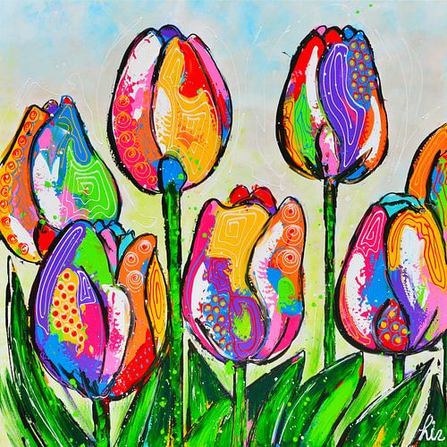 Kleurrijke Tulpen uit Amsterdam van Vrolijk Schilderij