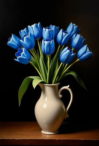 Still life with blue tulips. by AVC Art Studio