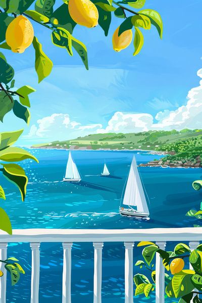 Lemonenblick auf das blaue Meer von Poster Art Shop