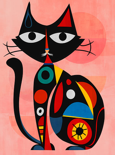 Geometric black cat art
