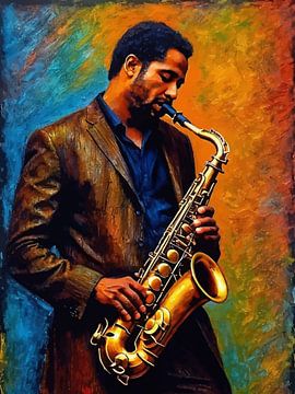 Man die Saxofoon speelt Abstracte Kunst van MIROKKU