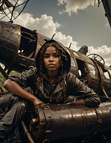 joung woman and a crashed airplane