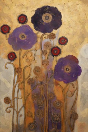 Paarse Bloemen tegen Gouden Lucht