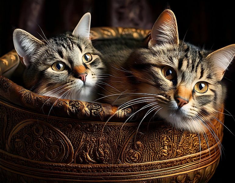 Zwei Katzen in einem Körbchen von Martine Affre Eisenlohr