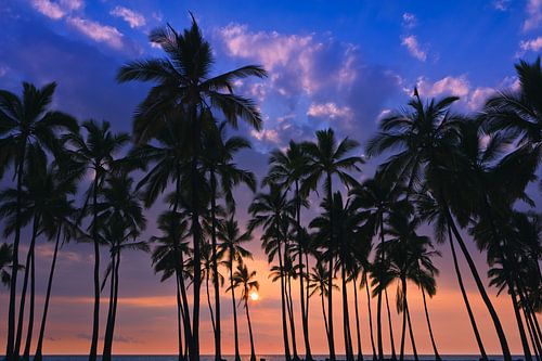 Zonsondergang bij Pu'uhonua o Hōnaunau, Hawaii