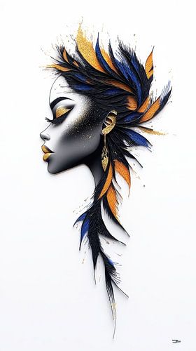 Vrouwenportretten in Papier, Goud en Multicolor
