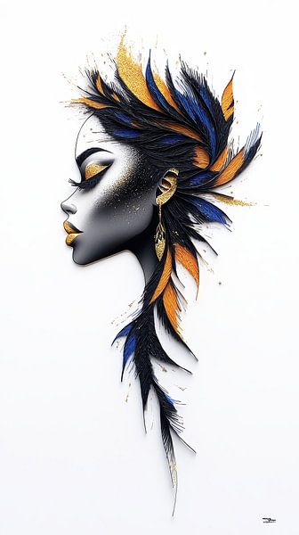 Vrouwenportretten in Papier, Goud en Multicolor van Gelissen Artworks