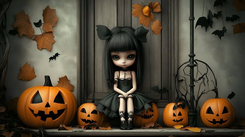 Cute Gothic Halloween Girl by Jan Bechtum