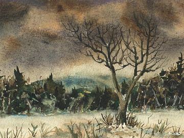 De sluier van de nacht eindigt een grijze dag