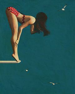 Mädchen im Bikini auf dem Sprungbrett - ein Fünfziger-Jahre-Stil für heute