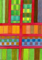 Red Grid with Checks Pattern and vertical Stripes 