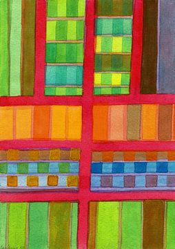 Red Grid with Checks Pattern and vertical Stripes 