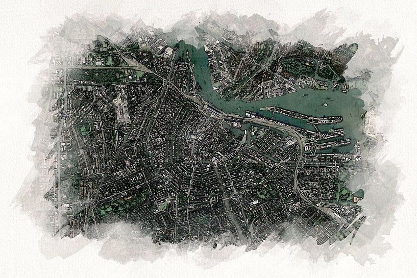 Kaart van Amsterdam in Aquarel Stijl van Aquarel Creative Design