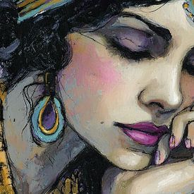 Nepal | Frau Ohrring von Abstraktes Gemälde