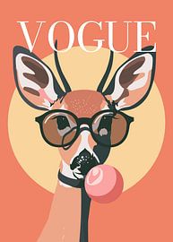 deer stylish wearing sunglasses blowing pink bubble gum vogue poster by Cross