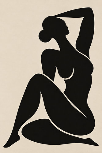 Inspiriert von Henri Matisse – Abstrakte schwarze nackte Frau | Moderne, minimalistische Frauenfigur, zeitgenössische Wandkunst