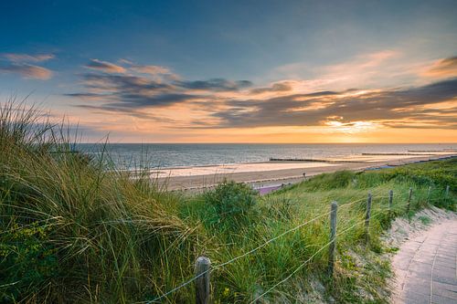 Sunset on the North Sea coast of Zeeland