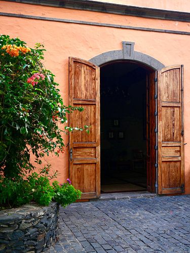 Porte avec des fleurs de bougainvilliers à Gran Canaria