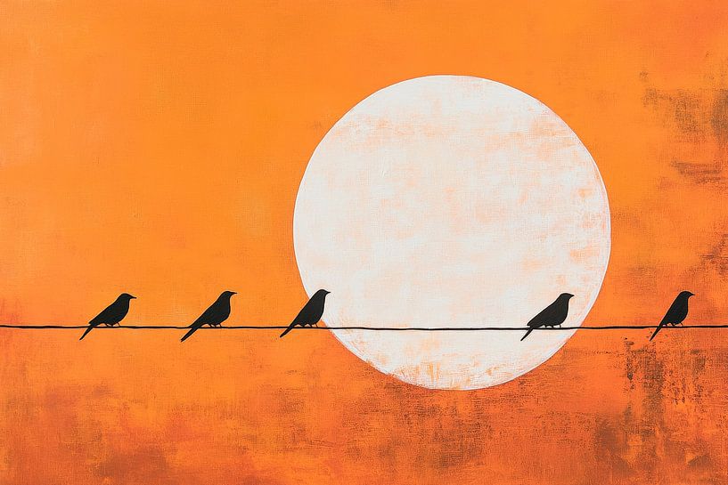 Birds on the line towards sunset by Poster Art Shop