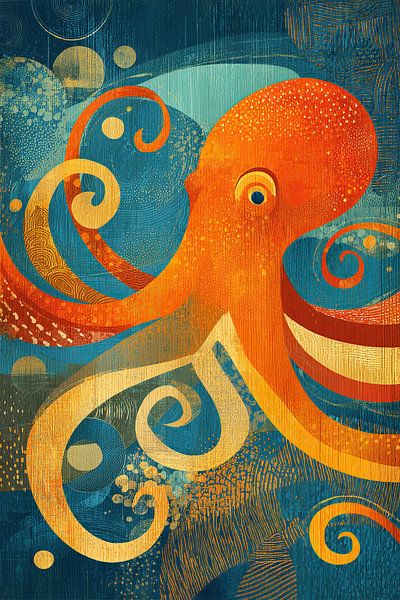 Kleurrijke Octopus | Levende Kleuren van een Octopus van Abstract Schilderij