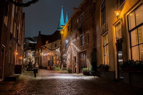 Deventer by night in Dickens style during Christmas