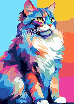 Chat Animal WPAP Pop Art Color Style sur Qreative